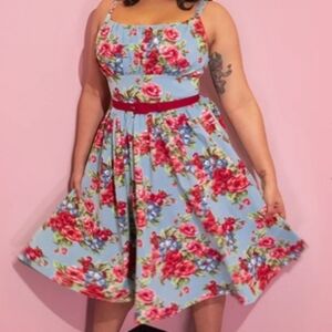 Micheline Pitt Vixen Ingenue Blue Floral Romantinque romantic swing dress